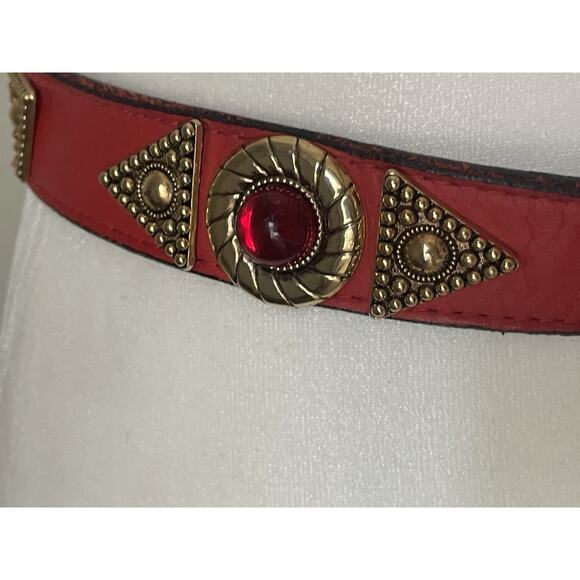 Leatherock Red Leather Belt Embellished Studded Gold Hardware 6051 Sz M Western main image 8